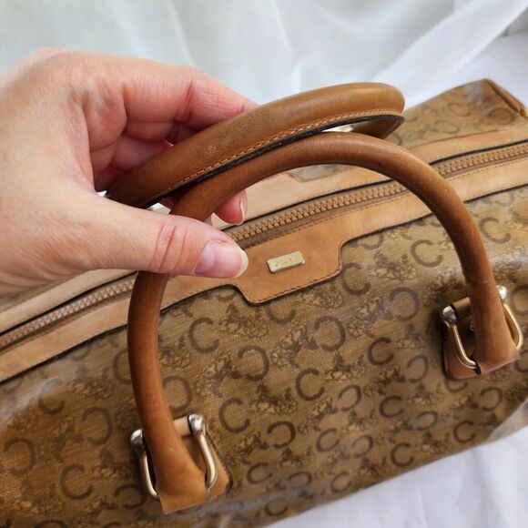 Vintage CELINE Boston Weekend Bag Coated Canvas & Leather Macadam  Tan Large - Picture 7 of 12